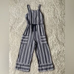 Bebe Blue and White Striped Wide-Leg Jumpsuit